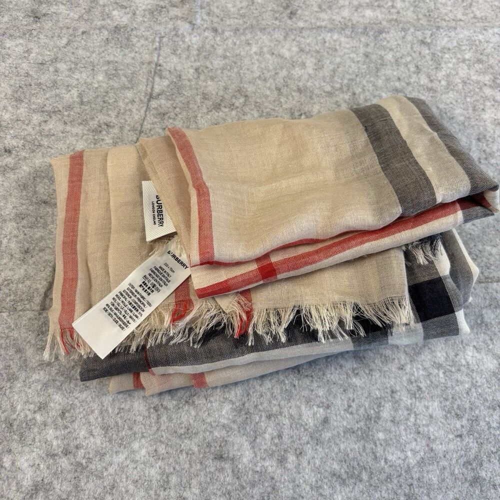 Burberry London Wide Check Wool Silk Scarf Stole Shawl 84" x 29" Made in Italy - Picture 11 of 12